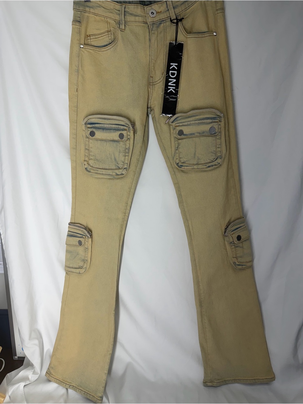 KDNK Men's Tan Bootcut Utility Jeans with Patch Pockets